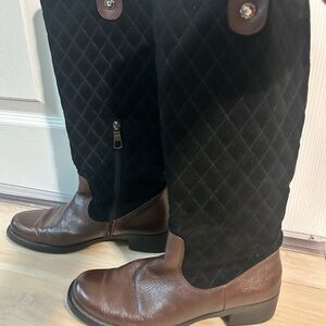 Elegant Black and Brown Quilted Heeled Boots